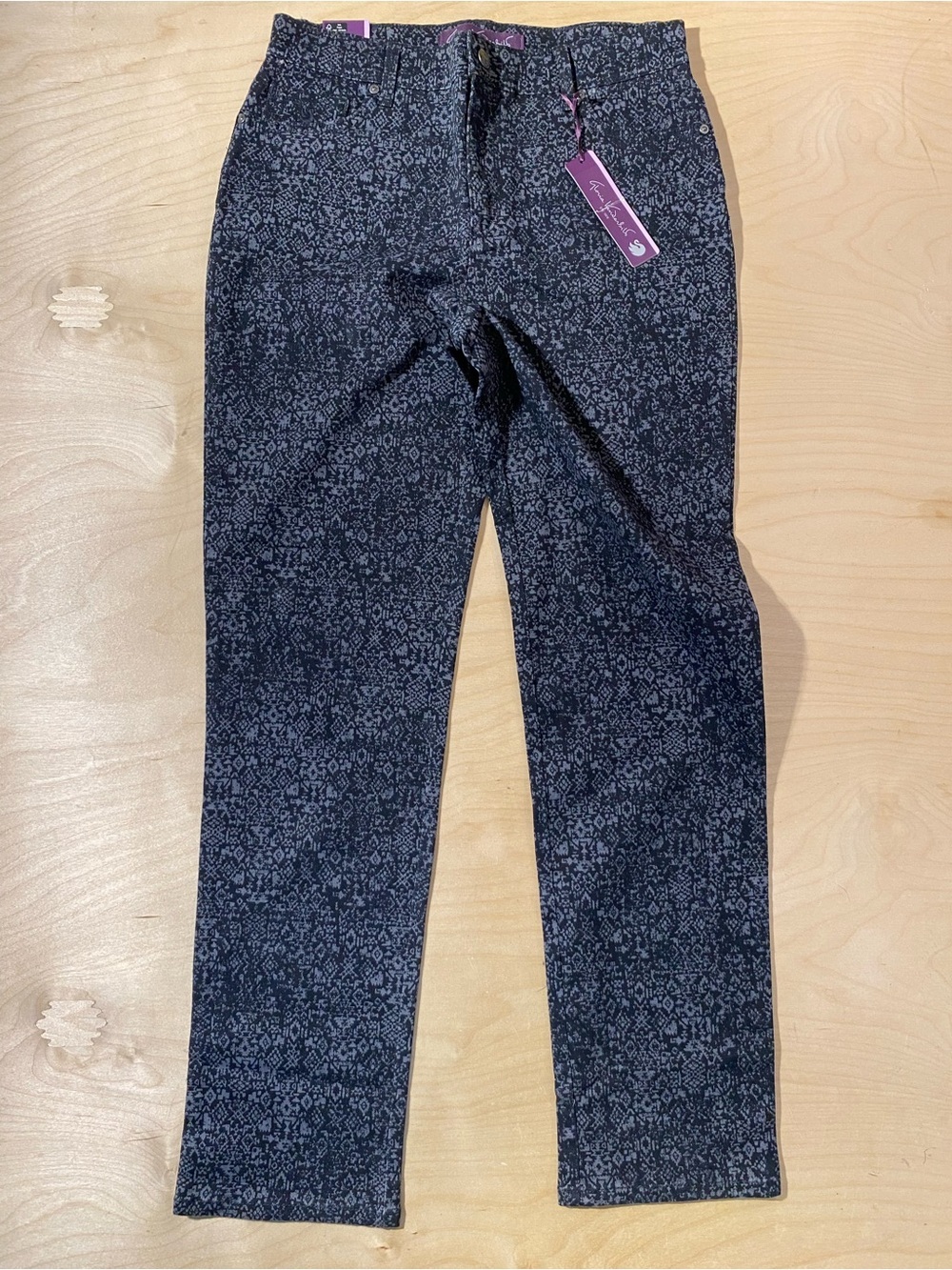 Gloria Vanderbilt Black Charcoal Patterned Tapered Leg Pants 8 (RZ)
